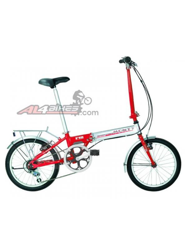 MONTY F-18 RED AND PULISH 09 - The F-18 is the bike which will permit you to initiate in the world 
of the folding bikes, with an economic price. Perfect to enjoy a recreational 
use. Like in all the Monty folding bikes family, it is provided with a very easy 
folding lever system.